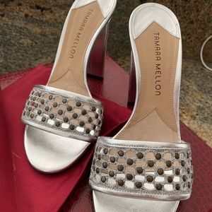Tamara Mellon Metallic Crochet Biba 105 Silver